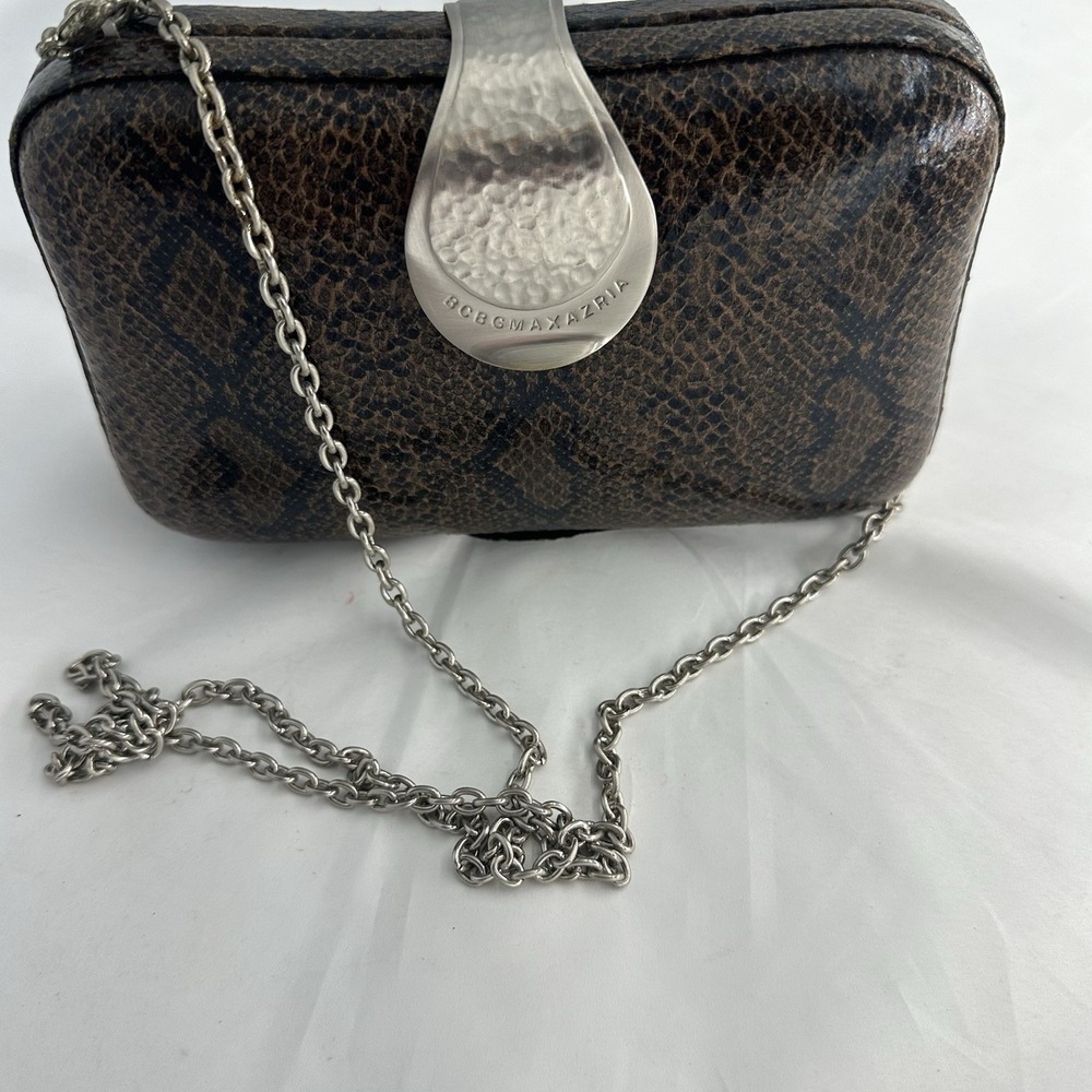 BCBG Maxazria Black/Brown Snakeskin Clutch with Removable Shoulder Chain Strap